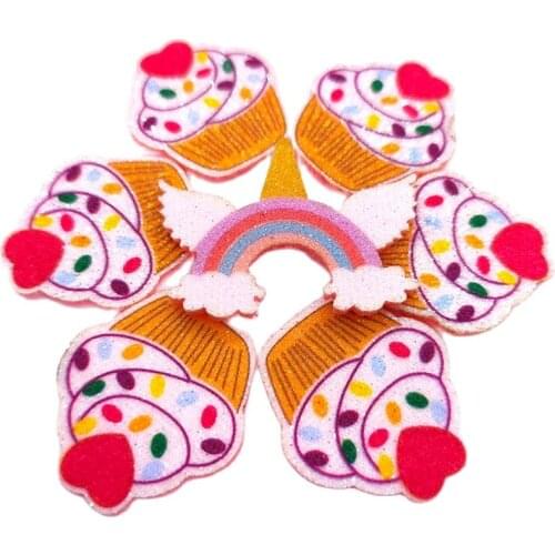 10Pcs/lot New Felt Fabric Patch Fantasy Rainbow Unicorn Mini Cake Appliques Birthday Cake Plug-in Accessories DIY Decorations