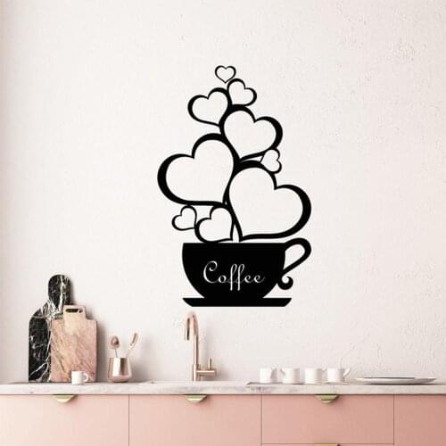 Makeyes Coffee Kitchen Wall Stickers Hearts Love Wall Decals Coffee Drink Home Kitchen Wall Decoration Wall Sticker Vinyl Q291