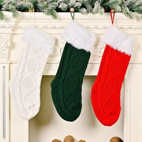 New Christmas Decoration Christmas White Raw Edge Knitting Socks Christmas Gift Socks Children Holiday Gift Bag Home Decoration