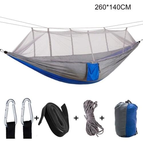 Gray Blue Camping Hammock Portable Hammock With Mosquito Net Fabric Hanging Bed Outdoor Swing