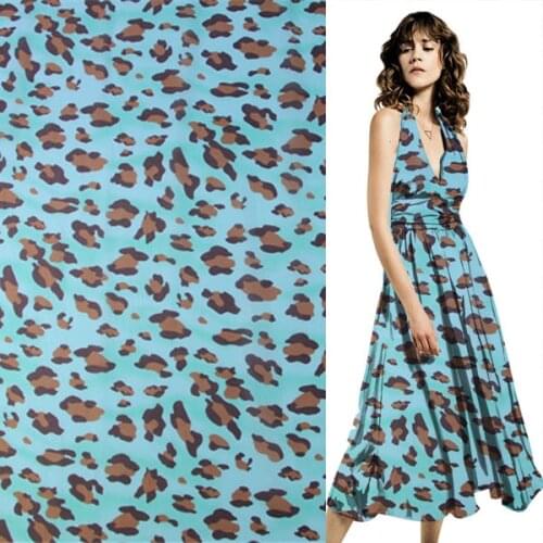 Middle spots print on blue and green background silk and cotton fabric,SCT413