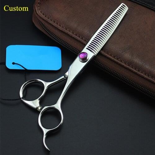 Custom logo professional japan 440c Curved ax Teeth 6'' hair scissors makas barber salon thinning shears hairdressing scissors