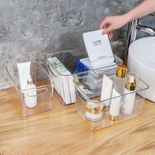 Clear Storage Container Bin Open Compartment Organizer with Cutout Carrying Handles for Kitchen Cosmetics Desktop Toy can CSV
