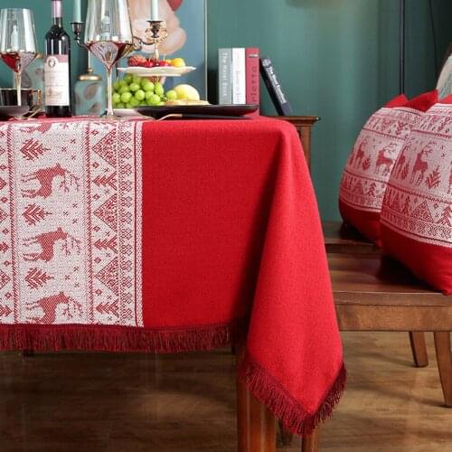 Christmas Table Cloth New Year Tablecloth With Tassel Rectangle Table Cover Red Elk Xmas Decoration Table Linen mantel mesa