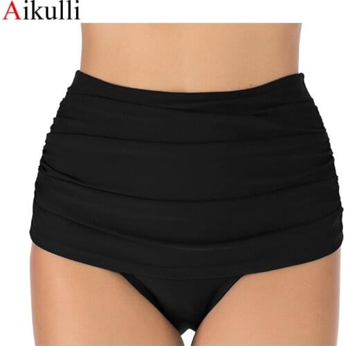 Aikulli Sexy Swim Trunks Bikini Women Swim Briefs High Waist Swimwear Shorts Fold Beachwear Leggings Slim Large Size Swim Trunks