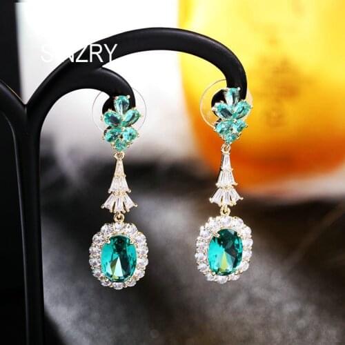 SINZRY new elegant Cubic zircon dazzling dangle earrings oval shape vintage fashion earrings for women