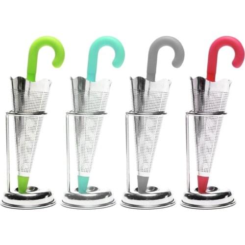 Stainless Steel Tea Infuser Umbrella Shape Silicone Herbal Spice Filter Strainer Holder Random Color