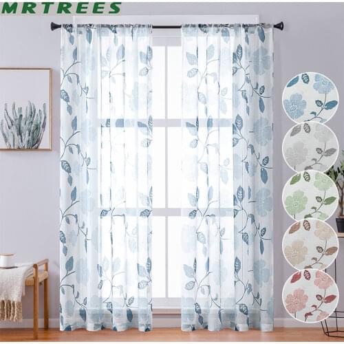 MRTREES Printed Floral Tulle Curtain For Living Room Bedroom Modern Style Sheers Window Drapes Voile Home Decoration Custom Made