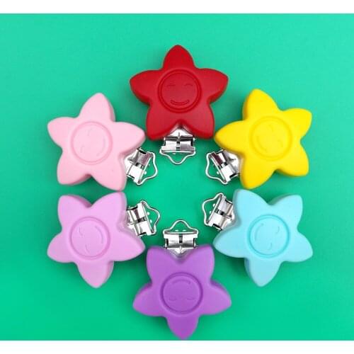 Sutoyuen 10pcs BPA Free Silicone Flower Star Pacifier Clips DIY Baby Teether Keepers Dummy Soother Toy Accessory Holder Clips