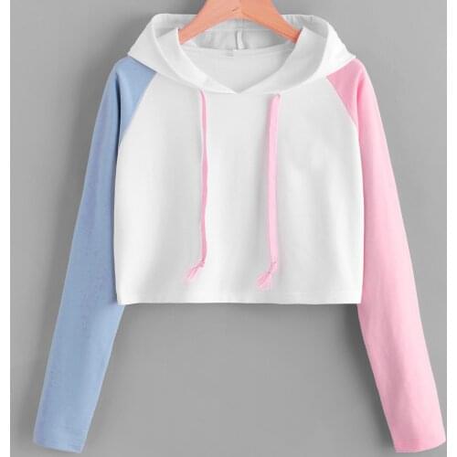 Cropped Hoodies Women Girl Plus Size Patchwork Long Sleeve Casual Crop Jumper Pullover Tops Sudadera Mujer Толстовка Женская @40