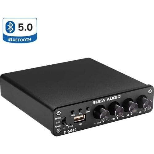 SUCA Bluetooth5.0 HIFI Sound Amplifier Power Amplifiers BTL Amp Support U-Disk Playing 50W*4 2.0*2/4.0 Sound System