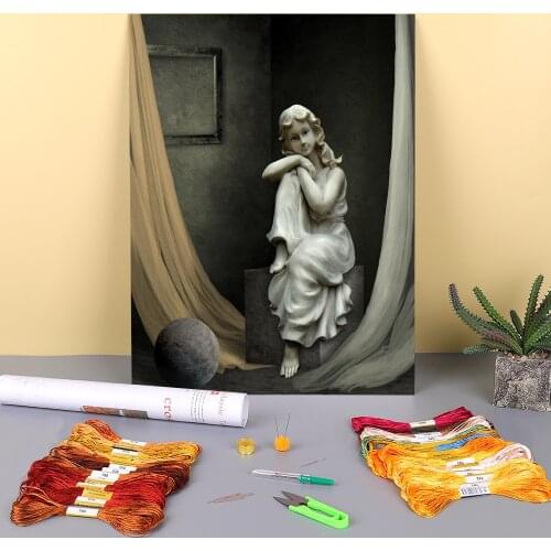 Woman Girl Printed Water-Soluble Canvas 11CT Cross Stitch Full Kit Embroidery DMC Threads Handicraft Handiwork Jewelry