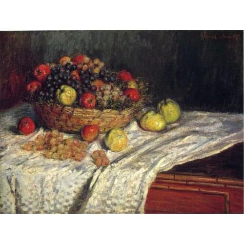 High quality Oil painting Canvas Reproductions Fruit Basket with Apples and Grapes (1879) by Claude Monet hand painted