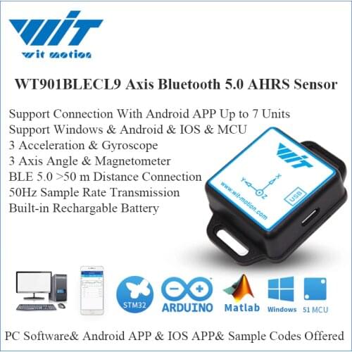 WitMotion Bluetooth BLE 5.0 Low-consumption 50m WT901BLECL 9 Axis Sensor Angle + Acceleration Gyro + Magnetometer For PC/Android