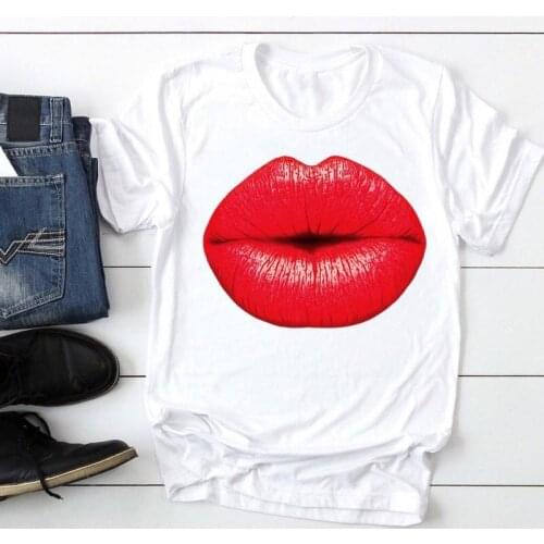 2021 Women Short Sleeve Lip Sexy Funny Printing Fashion Cartoon Summer Lady Print Tee Stylish T Top Tshirts Clothes T-Shirt