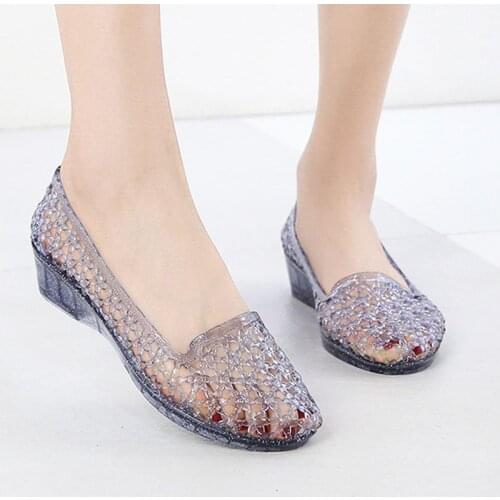 Crystal sandals womens wedges, new hollow comfortable light shoes, princess shoes, transparent sequins womens shoes