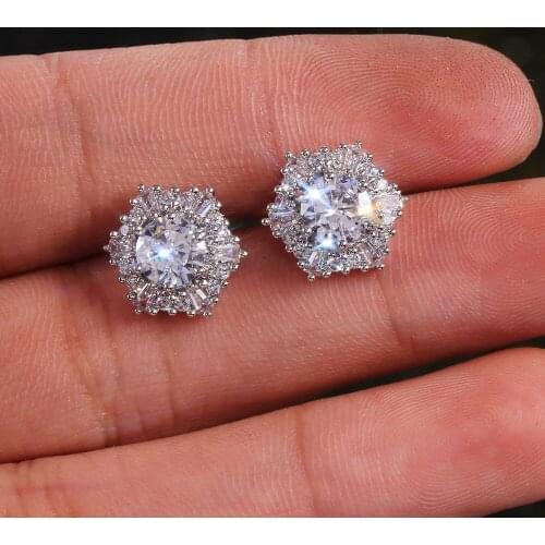 Women Luxury Round Zircon Stud Earrings S925 Sterling Silver Simple Design Wedding Earrings for Women Korean Earrings Jewelry