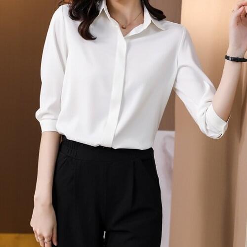 Womens Tops Retro Tops Womens Fashion Womens Tops White Polo Collar Three-quarter Sleeve Shirts