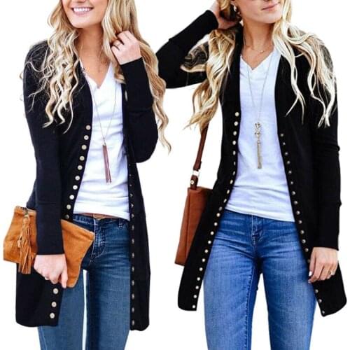 2020 Newest Hot Solid color Autumn Loose Leisure Long Jacket Coat Women Ladies Long Sleeve Slim Knitted Cardigan Outwear