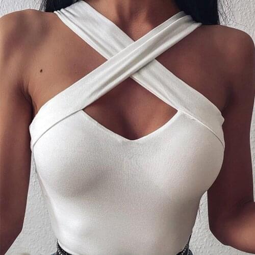 Women Halter Solid Color Sleeveless Off The Shoulder Backless Crop Top New Sexy Tank Top Women Open Back V-neck Simple