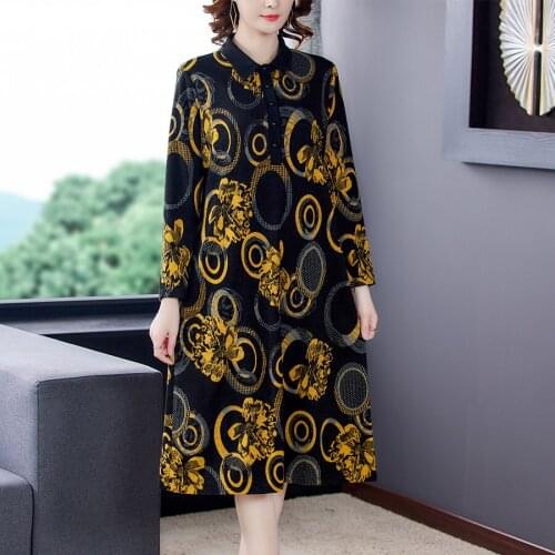 Spring Black Print Loose Midi Dress Women 5XL Plus Size Casual Shirt Dress 2021 Long Sleeve Korean Vintage Elegant Party Vestido