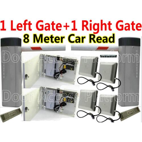 1 Left Gate+1 Right Gate with 8 Meter Vehicle Barrier gate Network Controller Entry+Exit Web IP UHF RFID Card+ABS tag+Stickerkit