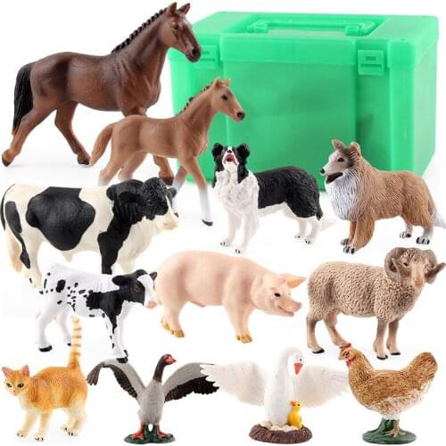 12pcs Set Simulation Animal Chicken Duck Cow Poultry Cat Horse Sheep Dog Model Figures Dolls Toys For Children