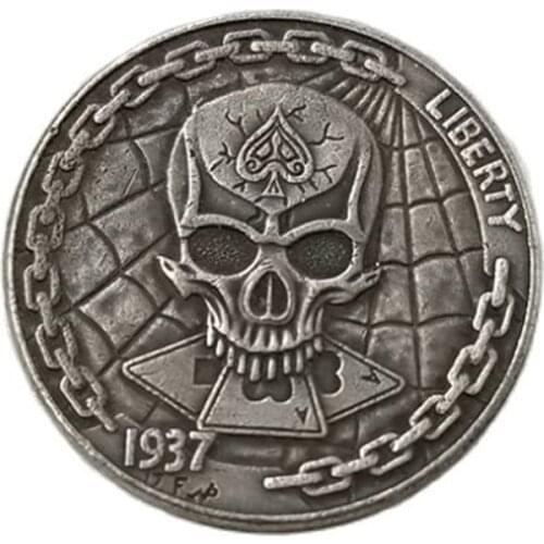 1937 Wanderer Commemorative Coin Skull Heart Of Spades Liberty Coin Collection Souvenirs Home Decoration Crafts Ornaments