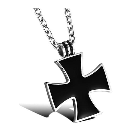 2019 Stainless Steel Oil Drop Black Crusader Titanium Mens Necklace Pendant Casual Sporty Beads Metal Cross Party Punk Vintage