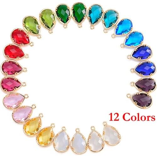 24Pcs 12 Assort Colors Faceted Framed Glass Bezel Connector CZ Zircon Birthstone Pendants For DIY Jewelry Findings