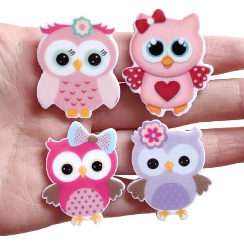 40pcs 4 Styles Mixed Cartoon Owl Flatback Resins Cute Animals Owl Planar Resin Cabochon for DIY Craft Embellishments