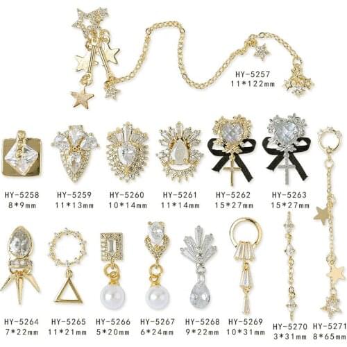5pcs/lot 3D star / heart love gemstone pendant alloy Zircon Nail art Accessories micro luxury crystal metal nails Decoration