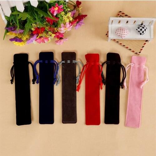 5pcs Lot Velvet Pen Bag Pouch Holder Single Pencil Case With Rope For Rollerball Fountain Ballpoint Pen Cosmetic Makeup Bag