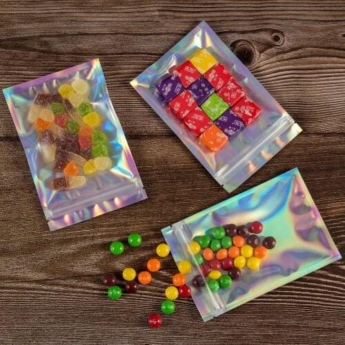 50pcs Translucent Holographic Makeup Zipper Bag Resealable Aluminum Foil Ziplock Package Bag Flat Pouches For Cosmetic Eyelash