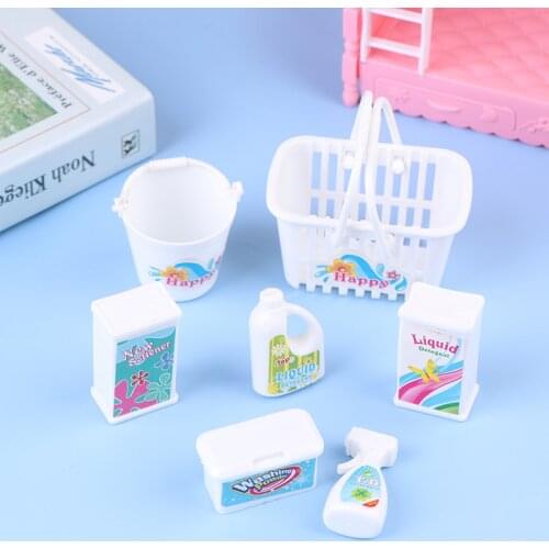 7Pcs/Set Doll Cleaning Bucket Laundry Detergent Dirty Clothes Basket Shopping Basket Detergent Laundry Detergent Toy
