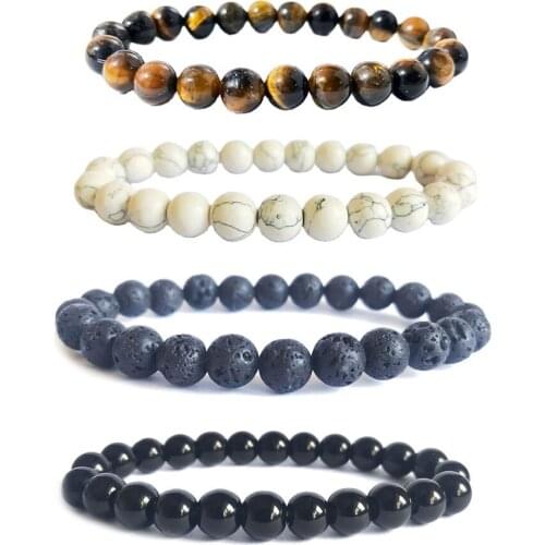 Beaded Bracelet 8mm Natural Stone Beads Mens Gorgeous Semi-Precious Black Onyx Lava Tiger Eye Healing For Women Men Jewelry