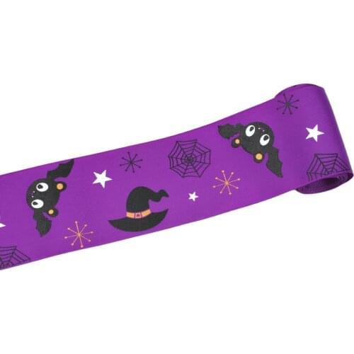 2 Yards Ribbon Halloween Decoration Pumpkin Head Bat Print Grosgrain Ribbon Gift Wrapping Hair Bows DIY Halloween Ribbon