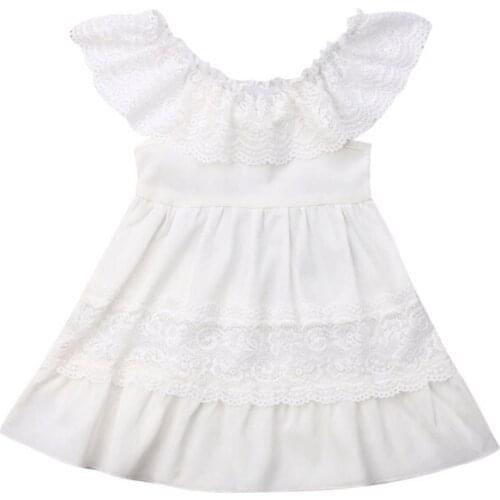 Summer kids Baby Girl Dress Off-Shoulder Solid Color Ruffle Lace Party Formal Dress Sundress One Pieces