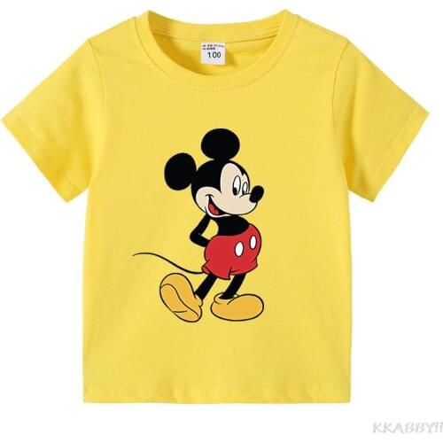 Disney Mickey Summer Girls Kids Cute Cartoon Print T Shirt Children Boys Cotton Short Sleeve T-shirt Tees Tops