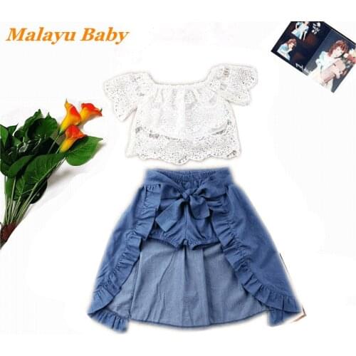 Girls' clothing suit summer new elegant girls white lace blouse + shorts + ruffled apron 3 pcs 1-6 years kids clothing for girls