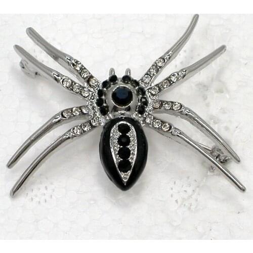Fashion brooch Clear Black Rhinestone Enamel Spider Pin brooches C449 AH