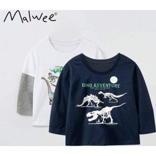 Toddler Boys Fashion Tshirt Korean Patchwork Dinosaur Print Cotton Tshirts For Boy Kids Clothing Child Tops Autumn New Arrival