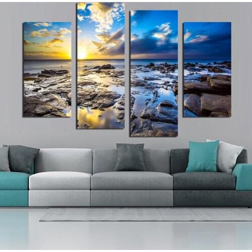 Blue Sea Clound Landscape Modular Painting On Canvas Seaside Rocks Wall Pictures Print Poster Living Room Wall Decor