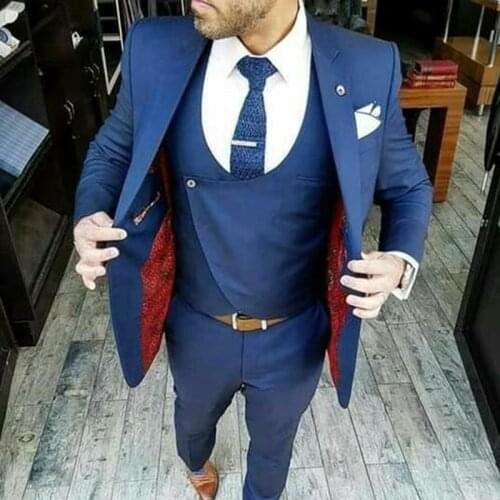 Navy Blue Groom Wear Suits Fashion Design 3 Pieces(Jacket+Vest+Pants) Men Suits High Quality Custom Made Shawl Lapel Blazer