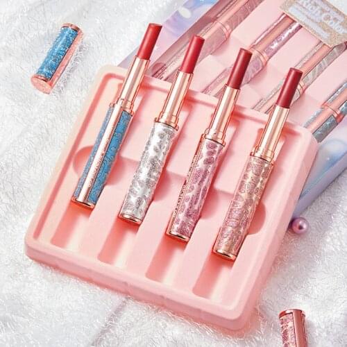 Makeup Lipstick Set 4 Matte Lip Gloss Moisturizing Lip Tint Professional Lip Gloss Makeup Waterproof Fashion Lip Cosmetics