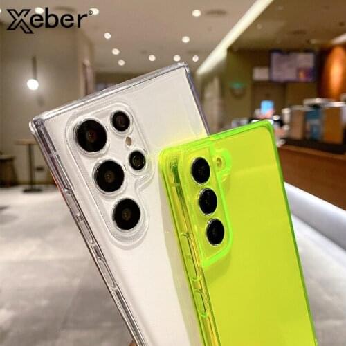 Neon Glitter Square Transparent TPU Phone Case For Samsung A51 A71 A81 A91 A31 A21S A11 A50 A70 A20 A30 A72 A52 A42 A32 A12 A02S