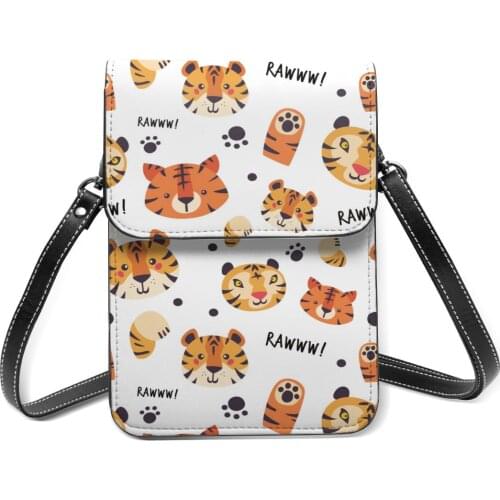 New 2021 Women Messenger Shoulder Straps Bag Cute Tiger Heads Card Holders Cell phone Pocket Handbag Ladies Phone Purse
