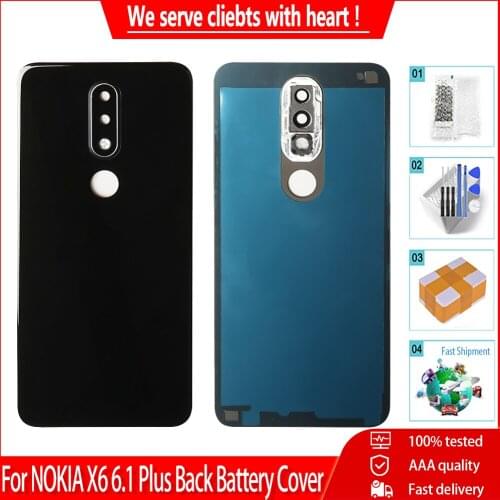 Original Back Battery Cover For Nokia X6 6.1 Plus TA-1099 TA-1103 Back Battery Door Rear Cover Housing Case With Camera Lens