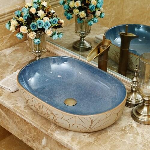 Oval handmade ceramic counter basin balcony art basin bathroom wash basin