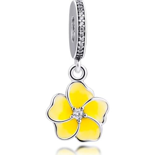 Fits for Pandora Charms Bracelets Poetic Blooms Beads with Yellow Enamel 100% 925 Sterling Silver Jewelry Free Shipping